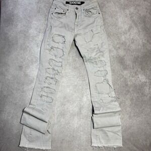 Rockstar Original Jeans‎ Mens 30 Super Stacked Flare Distressed Denim Gray